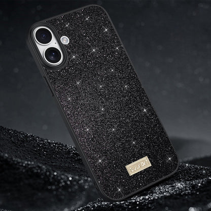 For iPhone 16 SULADA Glittery PC Hybrid TPU Handmade Leather Phone Case(Black) - iPhone 16 Cases by SULADA | Online Shopping South Africa | PMC Jewellery | Buy Now Pay Later Mobicred