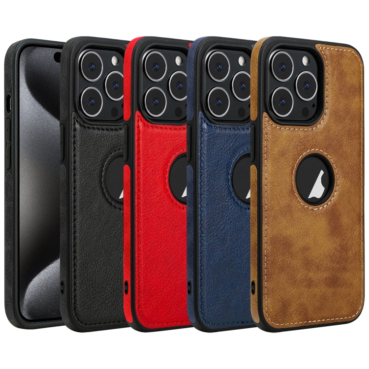 For iPhone 15 Pro Leather Texture Stitching Phone Case(Brown) - iPhone 15 Pro Cases by PMC TechLife | Online Shopping South Africa | PMC TechLife | Buy Now Pay Later Mobicred