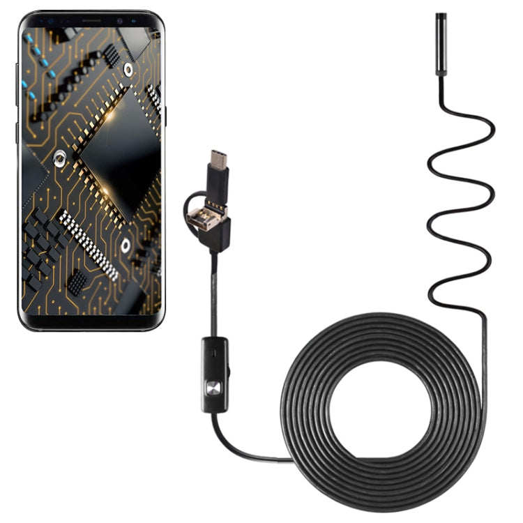 AN100 3 in 1 IP67 Waterproof USB-C / Type-C + Micro USB + USB HD Endoscope Snake Tube Inspection Camera for Parts of OTG Function Android Mobile Phone, with 6 LEDs, Lens Diameter:5.5mm(Length: 5m) -  by PMC Jewellery | Online Shopping South Africa | PMC Jewellery | Buy Now Pay Later Mobicred