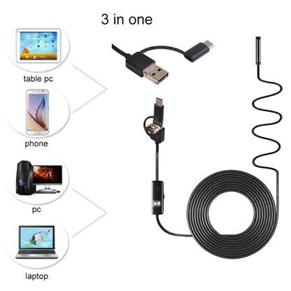 AN100 3 in 1 IP67 Waterproof USB-C / Type-C + Micro USB + USB HD Endoscope Snake Tube Inspection Camera for Parts of OTG Function Android Mobile Phone, with 6 LEDs, Lens Diameter:8mm(Length: 10m) -  by PMC Jewellery | Online Shopping South Africa | PMC Jewellery | Buy Now Pay Later Mobicred