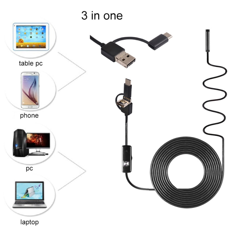 AN100 3 in 1 IP67 Waterproof USB-C / Type-C + Micro USB + USB HD Endoscope Hard Tube Inspection Camera for Parts of OTG Function Android Mobile Phone, with 6 LEDs, Lens Diameter:5.5mm(Length: 3.5m) -  by PMC Jewellery | Online Shopping South Africa | PMC Jewellery | Buy Now Pay Later Mobicred