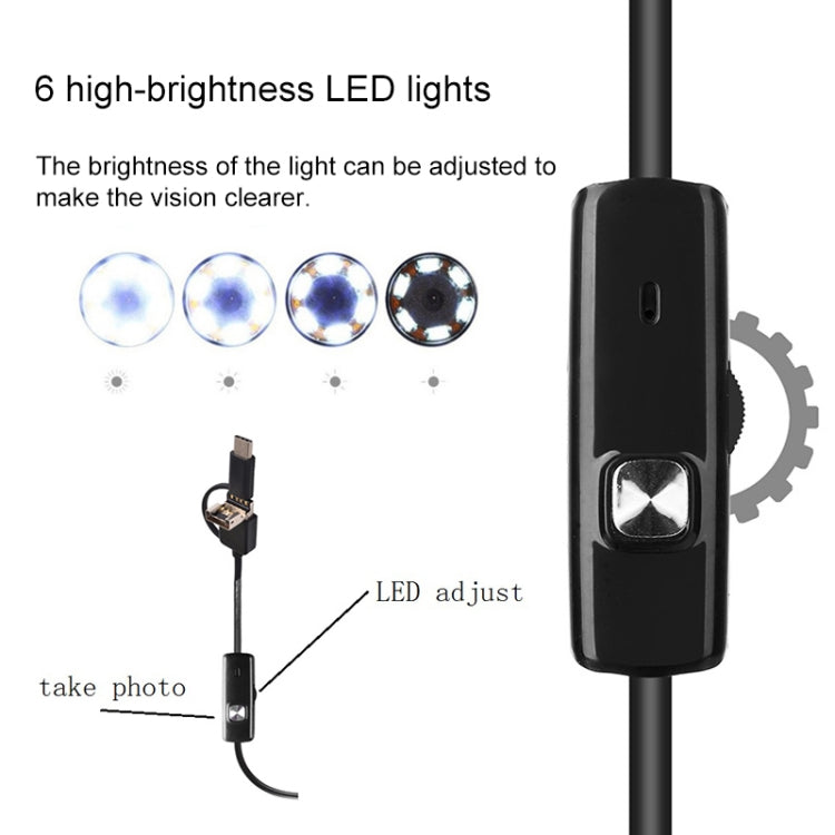 AN100 3 in 1 IP67 Waterproof USB-C / Type-C + Micro USB + USB HD Endoscope Hard Tube Inspection Camera for Parts of OTG Function Android Mobile Phone, with 6 LEDs, Lens Diameter:7mm(Length: 3.5m) -  by PMC Jewellery | Online Shopping South Africa | PMC Jewellery | Buy Now Pay Later Mobicred