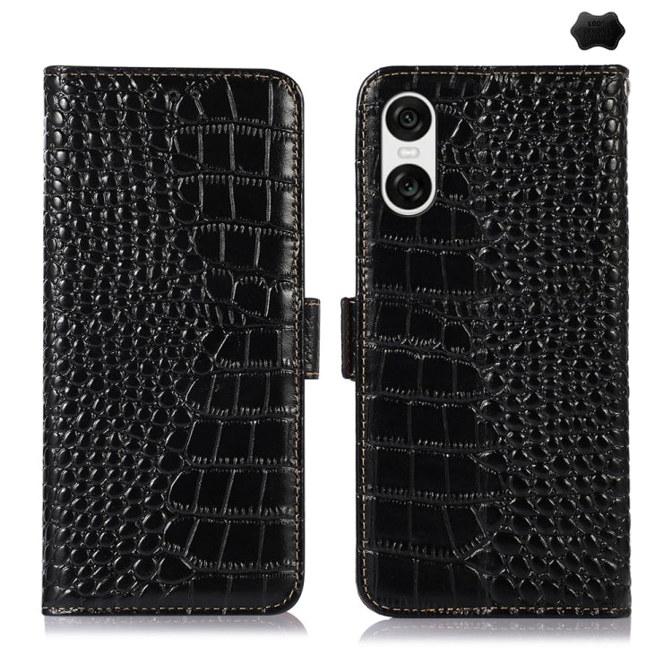 For Sony Xperia 10 VI Crocodile Top Layer Cowhide Leather Phone Case(Black) - Sony Cases by PMC TechLife | Online Shopping South Africa | PMC TechLife | Buy Now Pay Later Mobicred