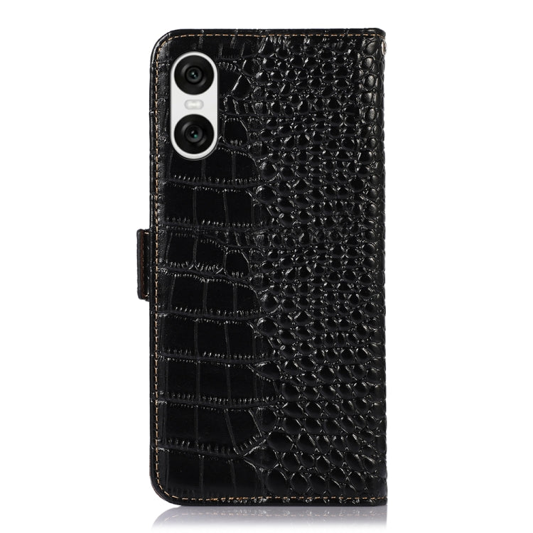 For Sony Xperia 10 VI Crocodile Top Layer Cowhide Leather Phone Case(Black) - Sony Cases by PMC TechLife | Online Shopping South Africa | PMC TechLife | Buy Now Pay Later Mobicred