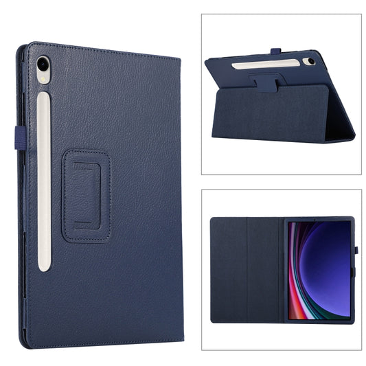 For Samsung Galaxy Tab S9 Litchi Texture Leather Tablet Case with Holder(Dark Blue) - Other Galaxy Tab PC by PMC Jewellery | Online Shopping South Africa | PMC Jewellery | Buy Now Pay Later Mobicred