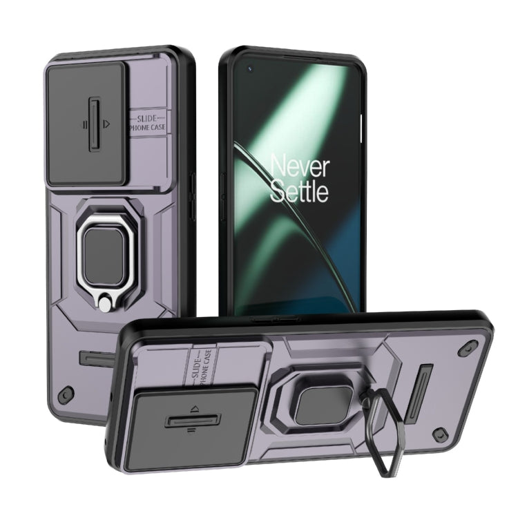 For OnePlus 11 5G Sliding Camshield TPU + PC Shockproof Phone Case with Holder(Purple) - OnePlus Cases by PMC TechLife | Online Shopping South Africa | PMC TechLife