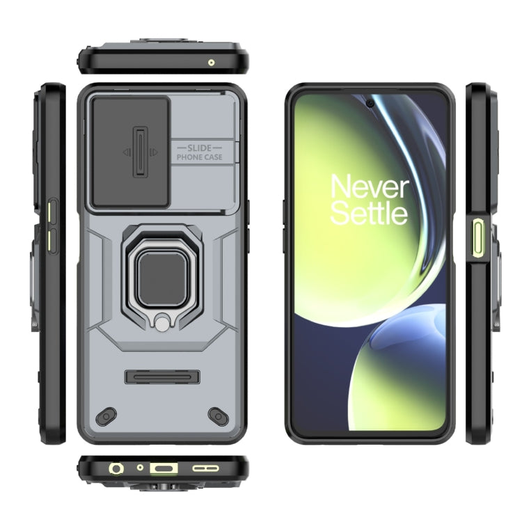 For OnePlus Nord CE 3 Lite 5G Sliding Camshield TPU + PC Shockproof Phone Case with Holder(Grey) - OnePlus Cases by PMC Jewellery | Online Shopping South Africa | PMC Jewellery | Buy Now Pay Later Mobicred