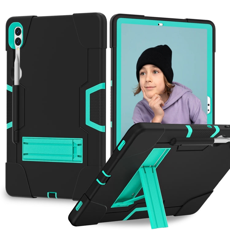 For Samsung Galaxy Tab S9+ Contrast Color Silicone PC Tablet Case with Holder(Black + Mint Green) - Galaxy Tab S9+ Cases by PMC Jewellery | Online Shopping South Africa | PMC Jewellery | Buy Now Pay Later Mobicred