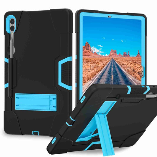 For Samsung Galaxy Tab S9+ Contrast Color Silicone PC Tablet Case with Holder(Black + Blue) - Galaxy Tab S9+ Cases by PMC Jewellery | Online Shopping South Africa | PMC Jewellery | Buy Now Pay Later Mobicred