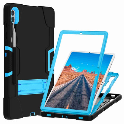 For Samsung Galaxy Tab S9+ Contrast Color Silicone PC Tablet Case with Holder(Black + Blue) - Galaxy Tab S9+ Cases by PMC Jewellery | Online Shopping South Africa | PMC Jewellery | Buy Now Pay Later Mobicred