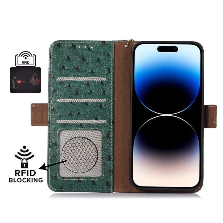 For Huawei Mate 60 Ostrich Pattern Genuine Leather RFID Phone Case(Green) - Huawei Cases by PMC TechLife | Online Shopping South Africa | PMC TechLife | Buy Now Pay Later Mobicred