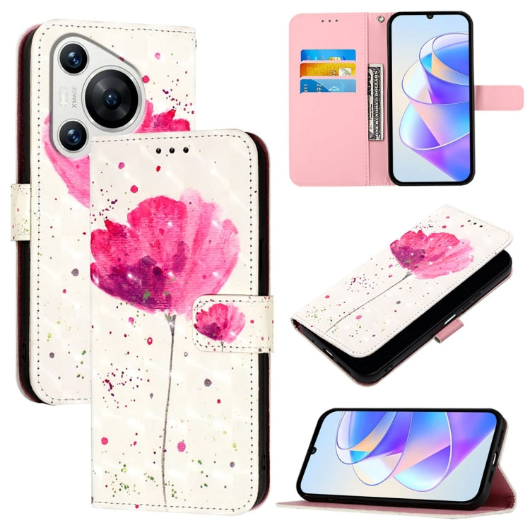 For Huawei Pura 70 3D Painting Horizontal Flip Leather Phone Case(Flower) - Huawei Cases by PMC Jewellery | Online Shopping South Africa | PMC Jewellery | Buy Now Pay Later Mobicred