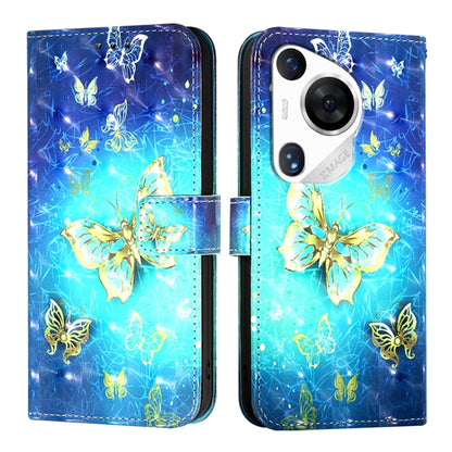 For Huawei Pura 70 Pro 3D Painting Horizontal Flip Leather Phone Case(Golden Butterfly) - Huawei Cases by PMC Jewellery | Online Shopping South Africa | PMC Jewellery | Buy Now Pay Later Mobicred