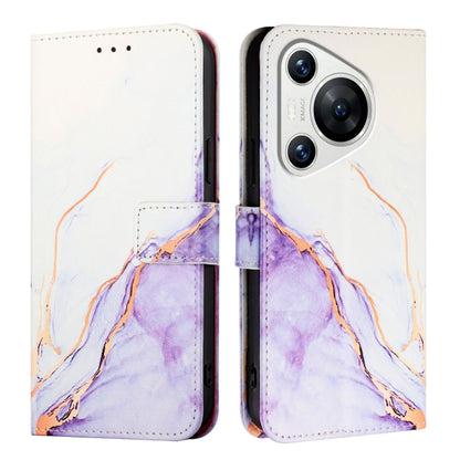 For Huawei Pura 70 PT003 Marble Pattern Flip Leather Phone Case(LS006 White Purple) - Huawei Cases by PMC Jewellery | Online Shopping South Africa | PMC Jewellery | Buy Now Pay Later Mobicred