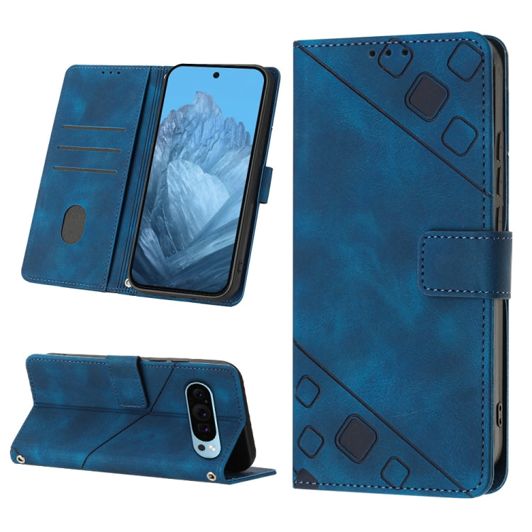 For Google Pixel 9 / 9 Pro Skin-feel Embossed Leather Phone Case(Blue) - Google Cases by PMC Jewellery | Online Shopping South Africa | PMC Jewellery | Buy Now Pay Later Mobicred