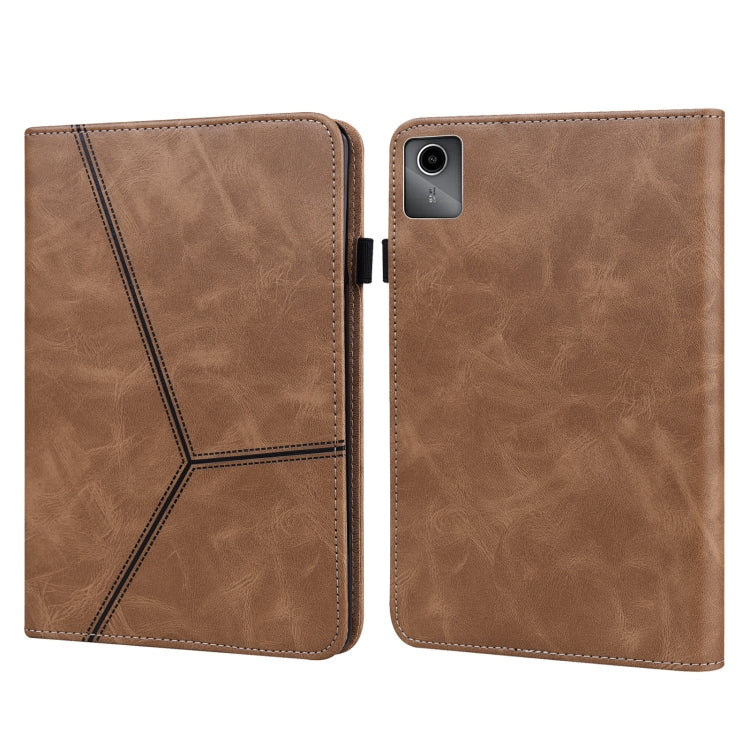 For Lenovo Tab M11 / Xiaoxin Pad 11 2024 Solid Color Stripe Embossed Leather Tablet Case(Brown) - free shipping - PMC Jewellery - Order now!