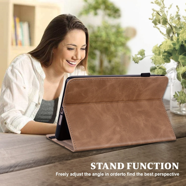 For Samsung Galaxy Tab S9 / S9 FE Solid Color Stripe Embossed Leather Tablet Case(Brown) - free shipping - PMC TechLife - Order now!