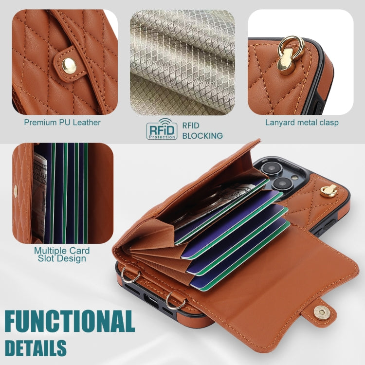 For iPhone 16 Pro Max Crossbody Rhombic Horizontal Wallet Leather Phone Case(Brown) - iPhone 16 Pro Max Cases by PMC Jewellery | Online Shopping South Africa | PMC Jewellery | Buy Now Pay Later Mobicred