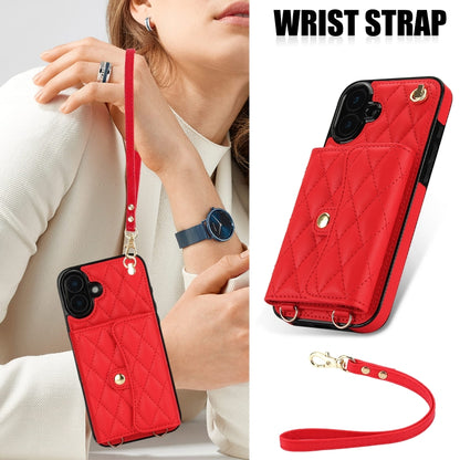 For iPhone 16 Crossbody Rhombic Horizontal Wallet Leather Phone Case(Red) - iPhone 16 Cases by PMC Jewellery | Online Shopping South Africa | PMC Jewellery | Buy Now Pay Later Mobicred