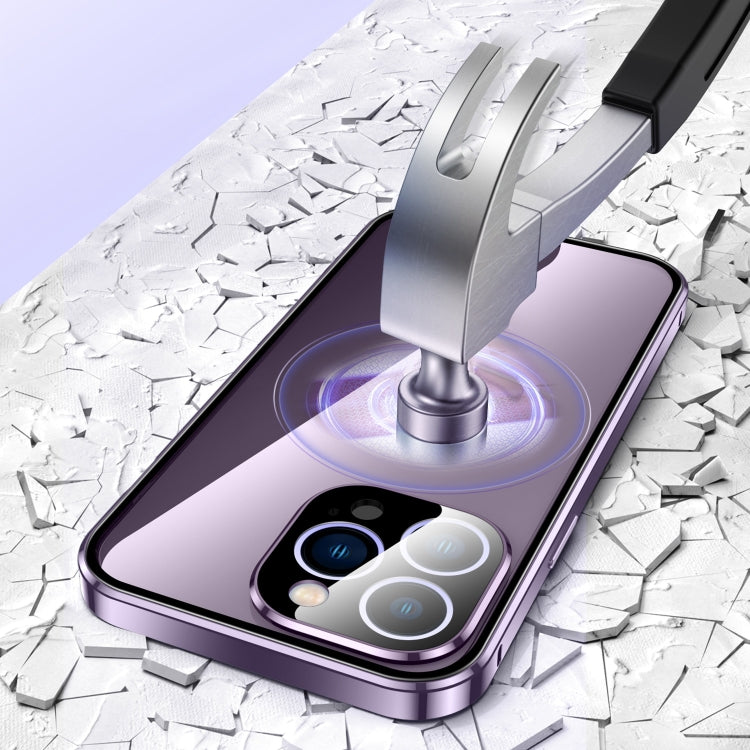 For iPhone 15 Pro Magnetic Double-buckle HD Tempered Glass Phone Case(Blue) - iPhone 15 Pro Cases by PMC TechLife | Online Shopping South Africa | PMC TechLife