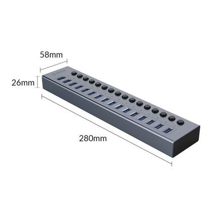 ORICO BT2U3-16AB-GY-BP 16 Ports USB 3.0 HUB with Individual Switches(US Plug) - USB 3.0 HUB by ORICO | Online Shopping South Africa | PMC Jewellery | Buy Now Pay Later Mobicred