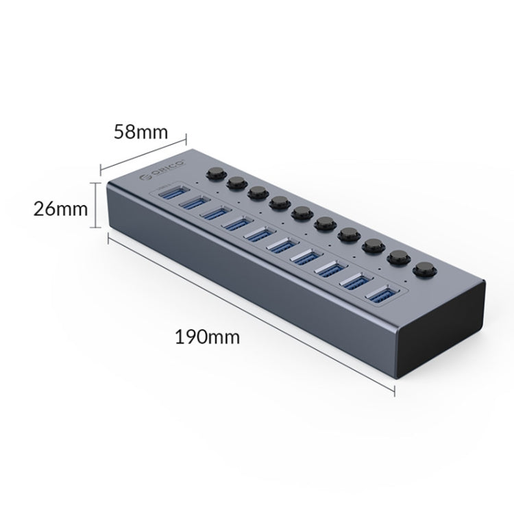 ORICO BT2U3-10AB-GY-BP 10 Ports USB 3.0 HUB with Individual Switches(US Plug) - USB 3.0 HUB by ORICO | Online Shopping South Africa | PMC Jewellery | Buy Now Pay Later Mobicred