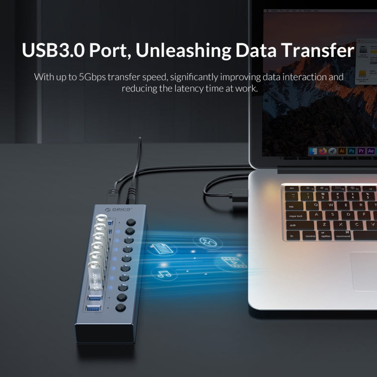 ORICO BT2U3-7AB-GY-BP 7 Ports USB 3.0 HUB with Individual Switches(US Plug) - USB 3.0 HUB by ORICO | Online Shopping South Africa | PMC Jewellery | Buy Now Pay Later Mobicred