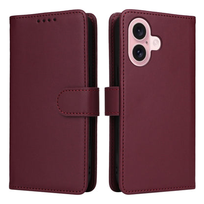 For iPhone 16 BETOPNICE BN-005 2 in 1 Detachable Imitate Genuine Leather Phone Case(Wine Red) - iPhone 16 Cases by BETOPNICE | Online Shopping South Africa | PMC Jewellery | Buy Now Pay Later Mobicred