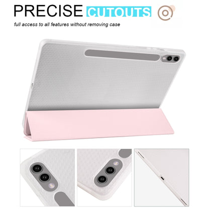 For Samsung Galaxy Tab S10+ / S9+ 3-folding Transparent TPU Smart Leather Tablet Case with Pen Slot(Pink) - Galaxy Tab S9+ Cases by PMC Jewellery | Online Shopping South Africa | PMC Jewellery | Buy Now Pay Later Mobicred