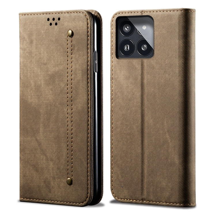 For Xiaomi Redmi K70/K70 Pro Denim Texture Casual Style Horizontal Flip Leather Case(Khaki) - K70 Pro Cases by PMC Jewellery | Online Shopping South Africa | PMC Jewellery | Buy Now Pay Later Mobicred