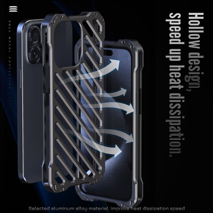 For iPhone 16 Plus R-JUST RJ-50 Hollow Breathable Armor Metal Phone Case(Space Grey) - iPhone 16 Plus Cases by R-JUST | Online Shopping South Africa | PMC Jewellery | Buy Now Pay Later Mobicred