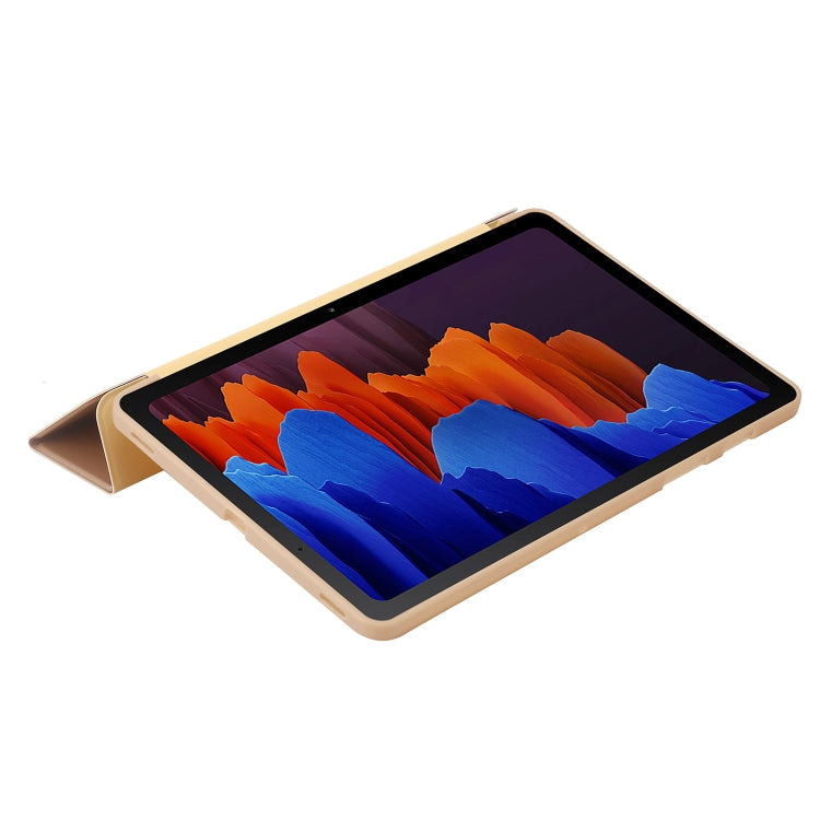 For Samsung Galaxy Tab S9 3-Fold Holder Silicone Leather Tablet Case(Gold) - Galaxy Tab S9 Cases by PMC Jewellery | Online Shopping South Africa | PMC Jewellery | Buy Now Pay Later Mobicred