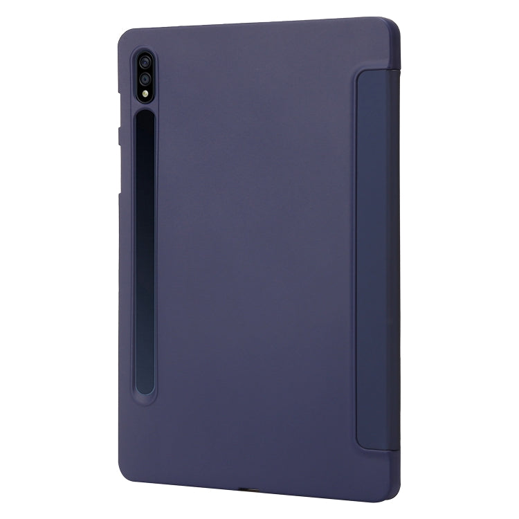 For Samsung Galaxy Tab S10 FE / S9 FE / S9 3-Fold Holder Silicone Leather Tablet Case(Dark Blue) - free shipping - PMC Jewellery - Order now!