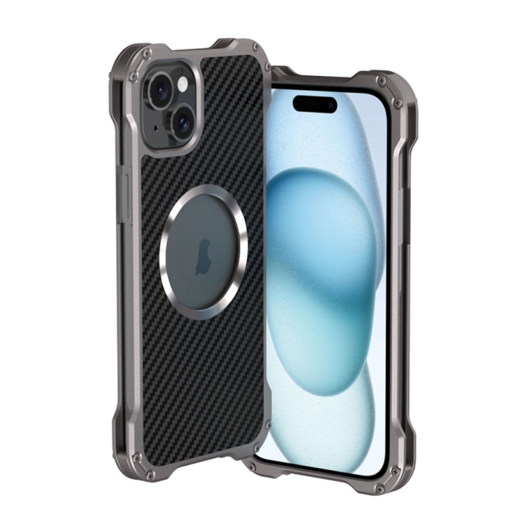 For iPhone 15 Plus R-JUST RJ51 Hollow MagSafe Magnetic Metal Phone Case(Space Grey) - free shipping - PMC TechLife - Order now!