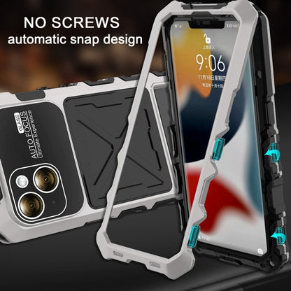 For iPhone 15 Plus R-JUST Metal + Silicone + Tempered Glass Life Waterproof Phone Case with Holder(Silver) - iPhone 15 Plus Cases by R-JUST | Online Shopping South Africa | PMC Jewellery