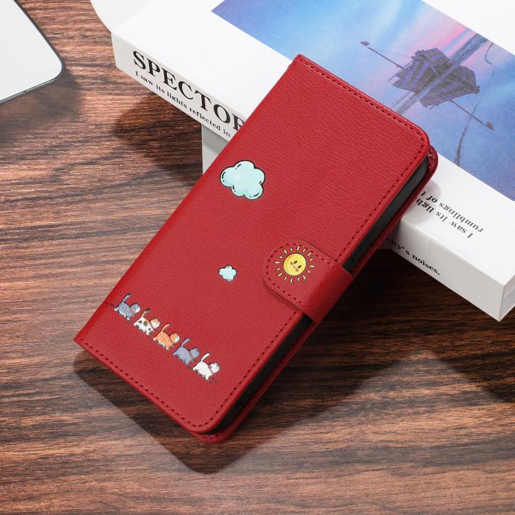 For iPhone 16e Cartoon Cats Leather Phone Case(Red) - iPhone 16e Cases by PMC TechLife | Online Shopping South Africa | PMC TechLife | Buy Now Pay Later Mobicred