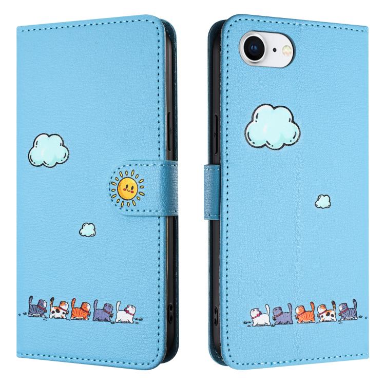 For iPhone 16e Cartoon Cats Leather Phone Case(Blue) - iPhone 16e Cases by PMC TechLife | Online Shopping South Africa | PMC TechLife | Buy Now Pay Later Mobicred