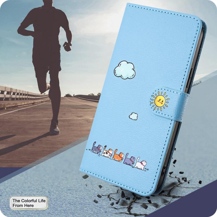 For iPhone 16e Cartoon Cats Leather Phone Case(Blue) - iPhone 16e Cases by PMC TechLife | Online Shopping South Africa | PMC TechLife | Buy Now Pay Later Mobicred
