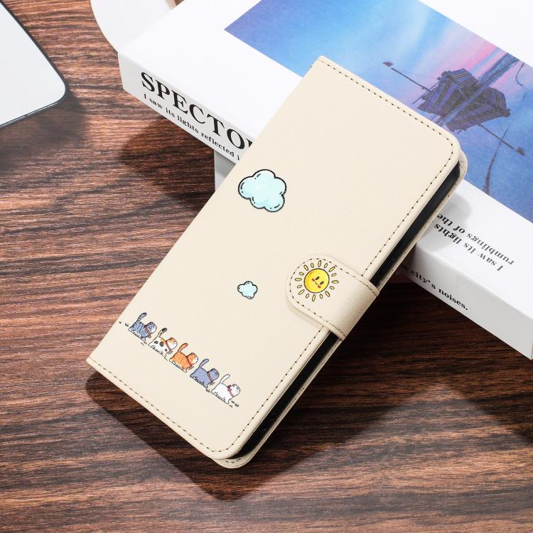 For iPhone 16e Cartoon Cats Leather Phone Case(Beige White) - iPhone 16e Cases by PMC TechLife | Online Shopping South Africa | PMC TechLife | Buy Now Pay Later Mobicred