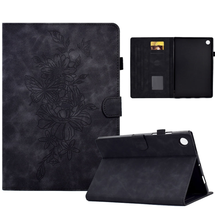 For Samsung Galaxy Tab A9+ Peony Butterfly Embossed Leather Smart Tablet Case(Black) - Galaxy Tab A9+ by PMC TechLife | Online Shopping South Africa | PMC TechLife