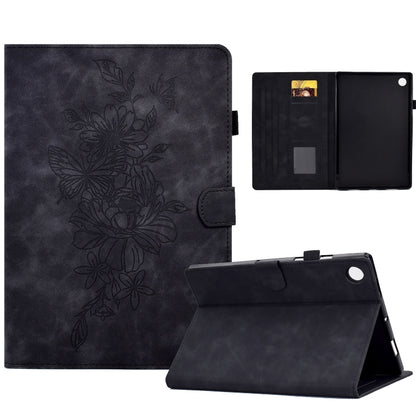 For Samsung Galaxy Tab A9+ Peony Butterfly Embossed Leather Smart Tablet Case(Black) - Galaxy Tab A9+ by PMC Jewellery | Online Shopping South Africa | PMC Jewellery