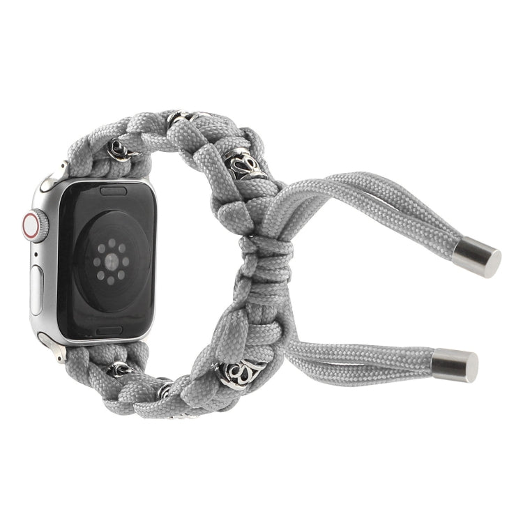 For Apple Watch Series 3 42mm Silk Silver Beads Braided Watch Band(Grey) - Watch Bands by PMC Jewellery | Online Shopping South Africa | PMC Jewellery