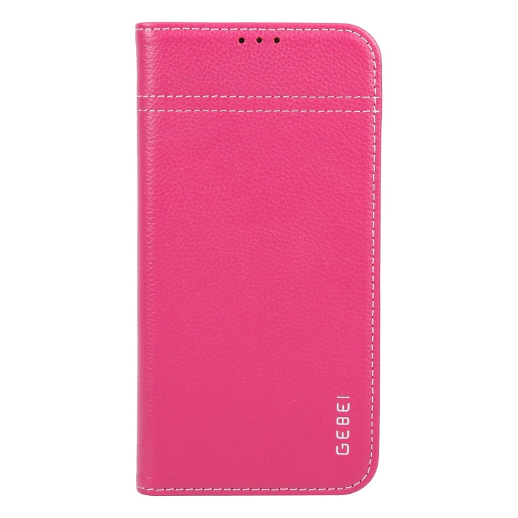 For iPhone 16 Plus GEBEI Top-grain Horizontal Flip Leather Phone Case(Rose Red) - iPhone 16 Plus Cases by GEBEI | Online Shopping South Africa | PMC Jewellery | Buy Now Pay Later Mobicred