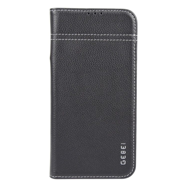 For iPhone 16 Pro GEBEI Top-grain Horizontal Flip Leather Phone Case(Black) - iPhone 16 Pro Cases by GEBEI | Online Shopping South Africa | PMC Jewellery | Buy Now Pay Later Mobicred