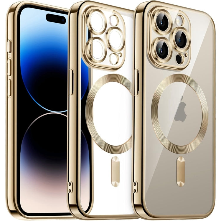 For iPhone 14 Pro Max Magsafe Magnetic Transparent Electroplated TPU Phone Case(Gold) - iPhone 14 Pro Max Cases by PMC Jewellery | Online Shopping South Africa | PMC Jewellery