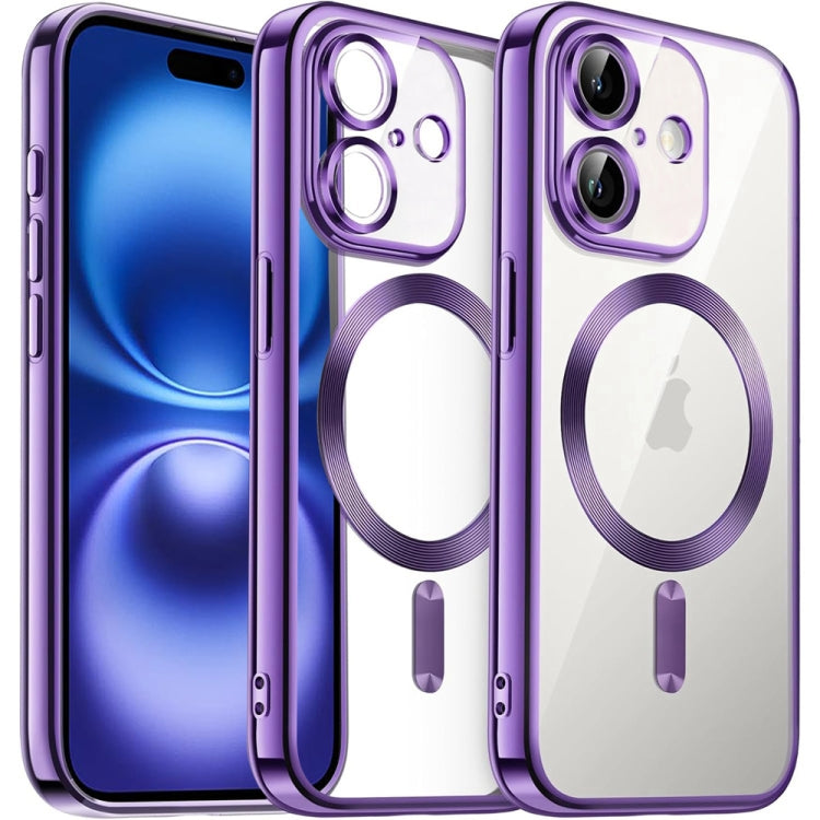 For iPhone 16 Transparent Electroplated Magsafe Magnetic TPU Phone Case(Purple) - iPhone 16 Cases by PMC Jewellery | Online Shopping South Africa | PMC Jewellery | Buy Now Pay Later Mobicred