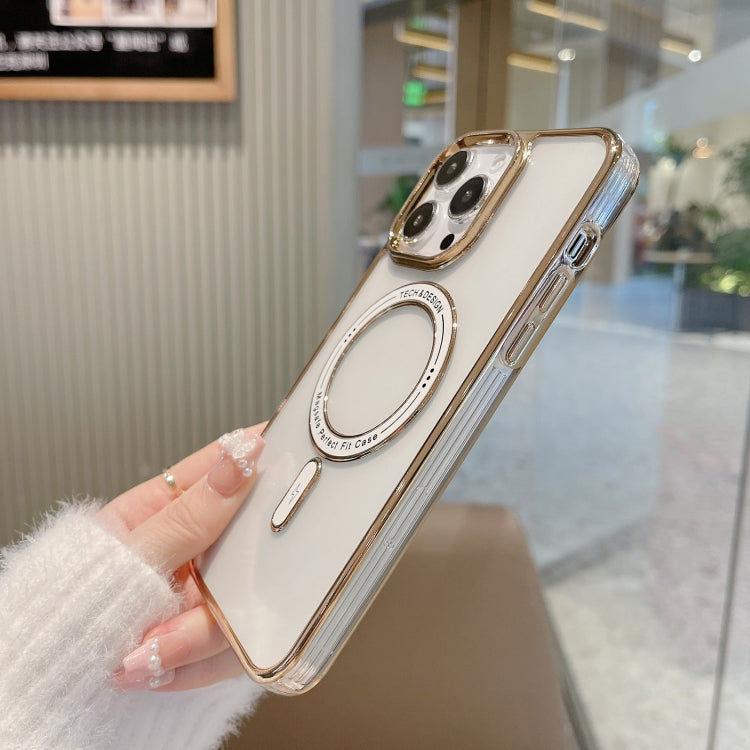 For iPhone 14 Pro Max MagSafe Magnetic Transparent TPU Electroplated Phone Case(Gold) - iPhone 14 Pro Max Cases by PMC Jewellery | Online Shopping South Africa | PMC Jewellery