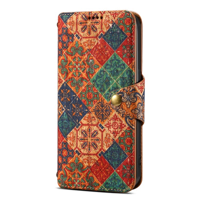 For iPhone 16 Plus Denior Flower Language Series Cork Fabric Oil Edge Leather Phone Case(Winter) - iPhone 16 Plus Cases by Denior | Online Shopping South Africa | PMC Jewellery | Buy Now Pay Later Mobicred