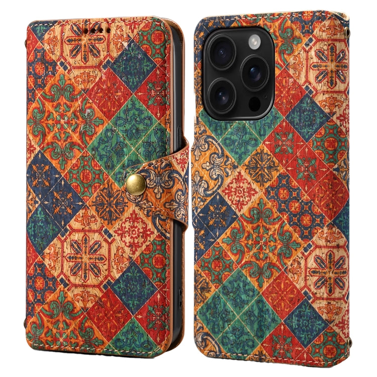 For iPhone 16 Pro Denior Flower Language Series Cork Fabric Oil Edge Leather Phone Case(Winter) - iPhone 16 Pro Cases by Denior | Online Shopping South Africa | PMC Jewellery | Buy Now Pay Later Mobicred