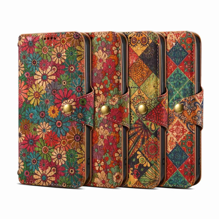 For iPhone 16 Plus Denior Flower Language Series Cork Fabric Oil Edge Leather Phone Case(Summer) - iPhone 16 Plus Cases by Denior | Online Shopping South Africa | PMC Jewellery | Buy Now Pay Later Mobicred